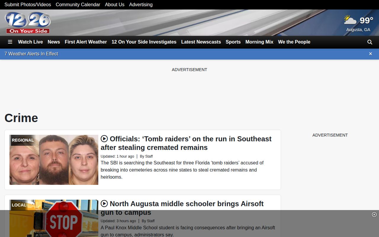 WRDW local crime news section covering Richmond County and the CSRA