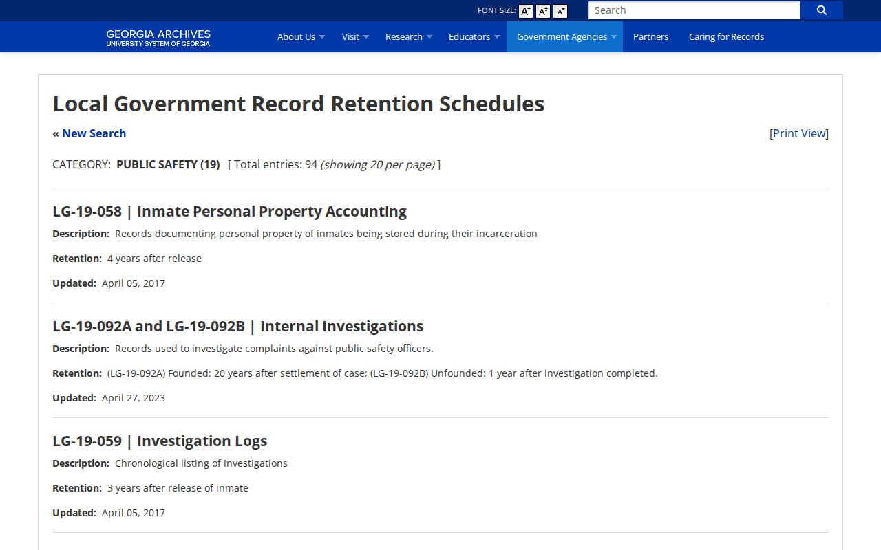 Richmond County Georgia Archives official local-government records and retention research page