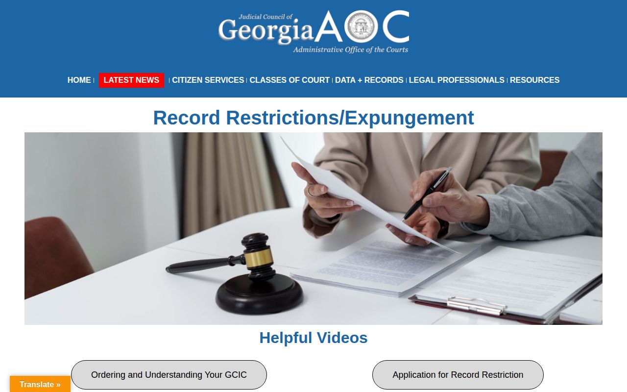 Richmond County Georgia Courts official record restriction and expungement resources