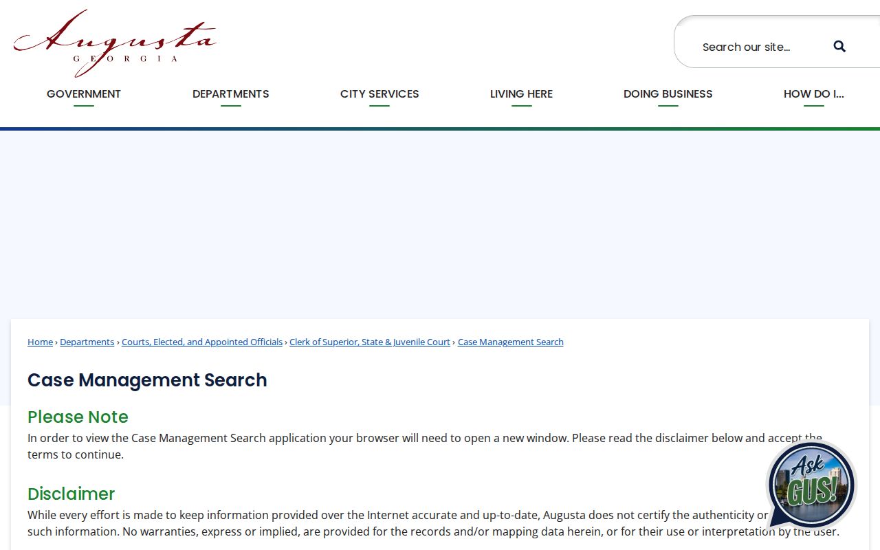Richmond County official case management search gateway and disclaimer